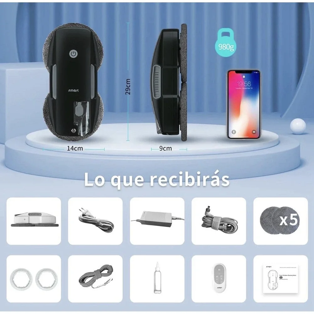 FMART T9Pro Robot Window Cleaner Remote Control Auto Spray for High Windows Blac